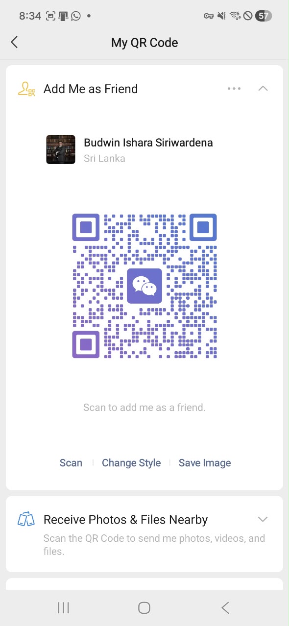 Budwin Siriwardena’s WeChat contact QR code