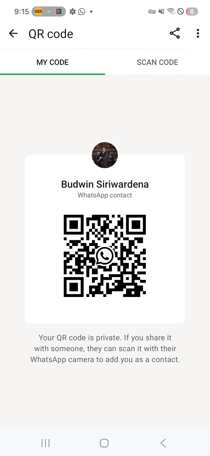 Budwin Siriwardena’s WhatsApp contact QR code